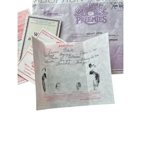 Cabbage Patch Kids Preemies Official Adoption Birth Certificates Goldie Hope Pap - Picture 2 of 3